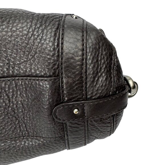 Slouchy Brown Leather Shoulder Handbag With Silver Hardware & Beige Lining - Picture 9 of 14